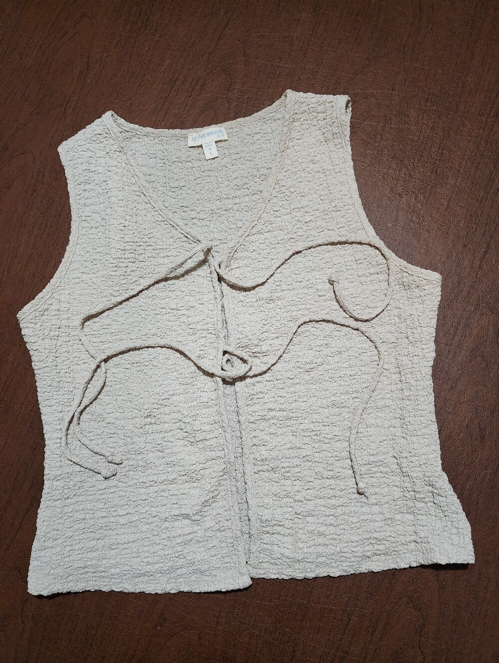See You Monday Cream Textured Tie-Front Tank